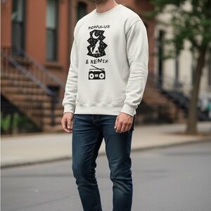 Gildan White Graphic Crewneck Sweater